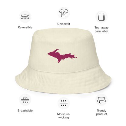 Michigan Upper Peninsula Bucket Hat (w/ Ruby Red UP Outline) | Reversible - Ivory White