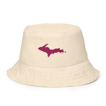 Michigan Upper Peninsula Bucket Hat (w/ Ruby Red UP Outline) | Reversible - Champagne White