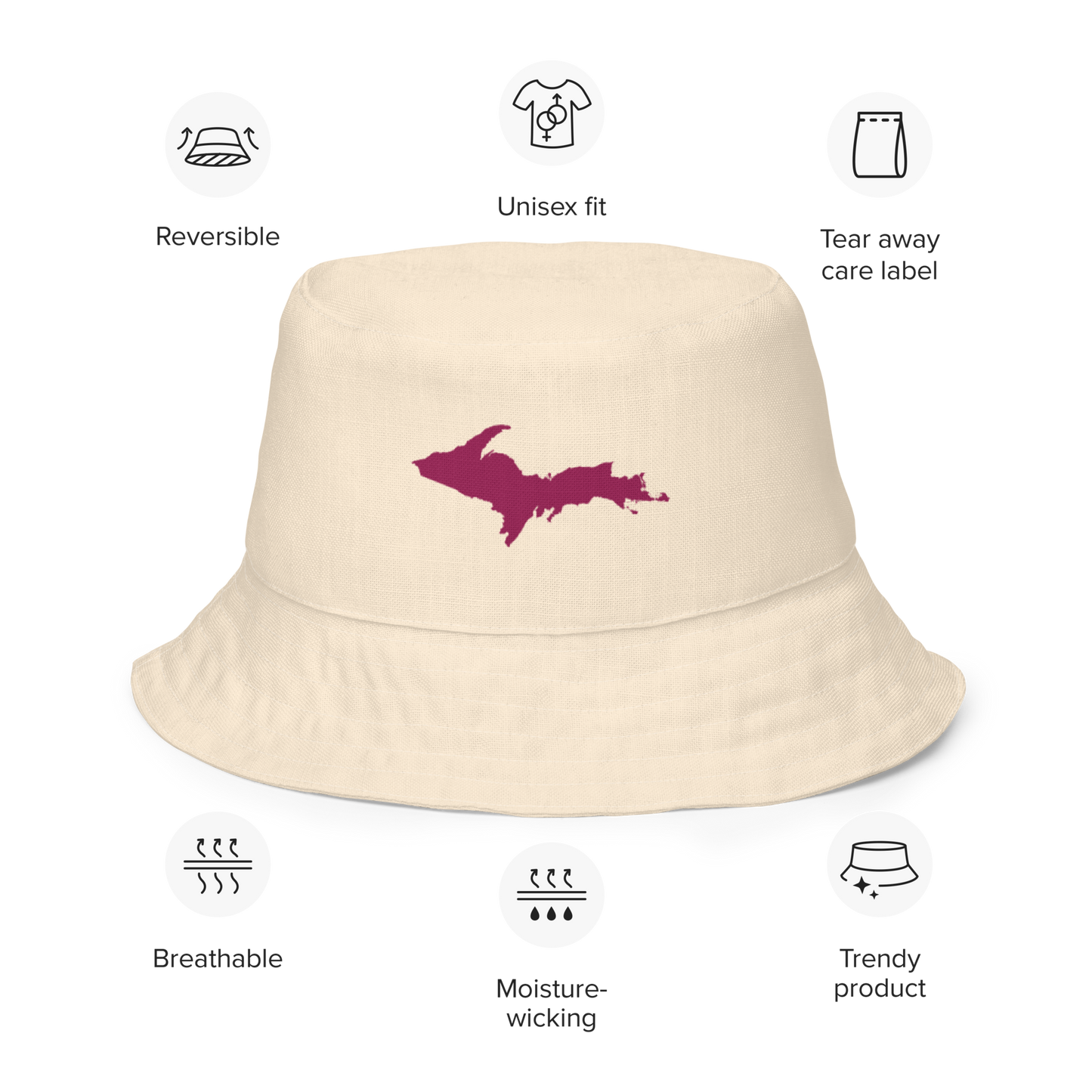 Michigan Upper Peninsula Bucket Hat (w/ Ruby Red UP Outline) | Reversible - Champagne White