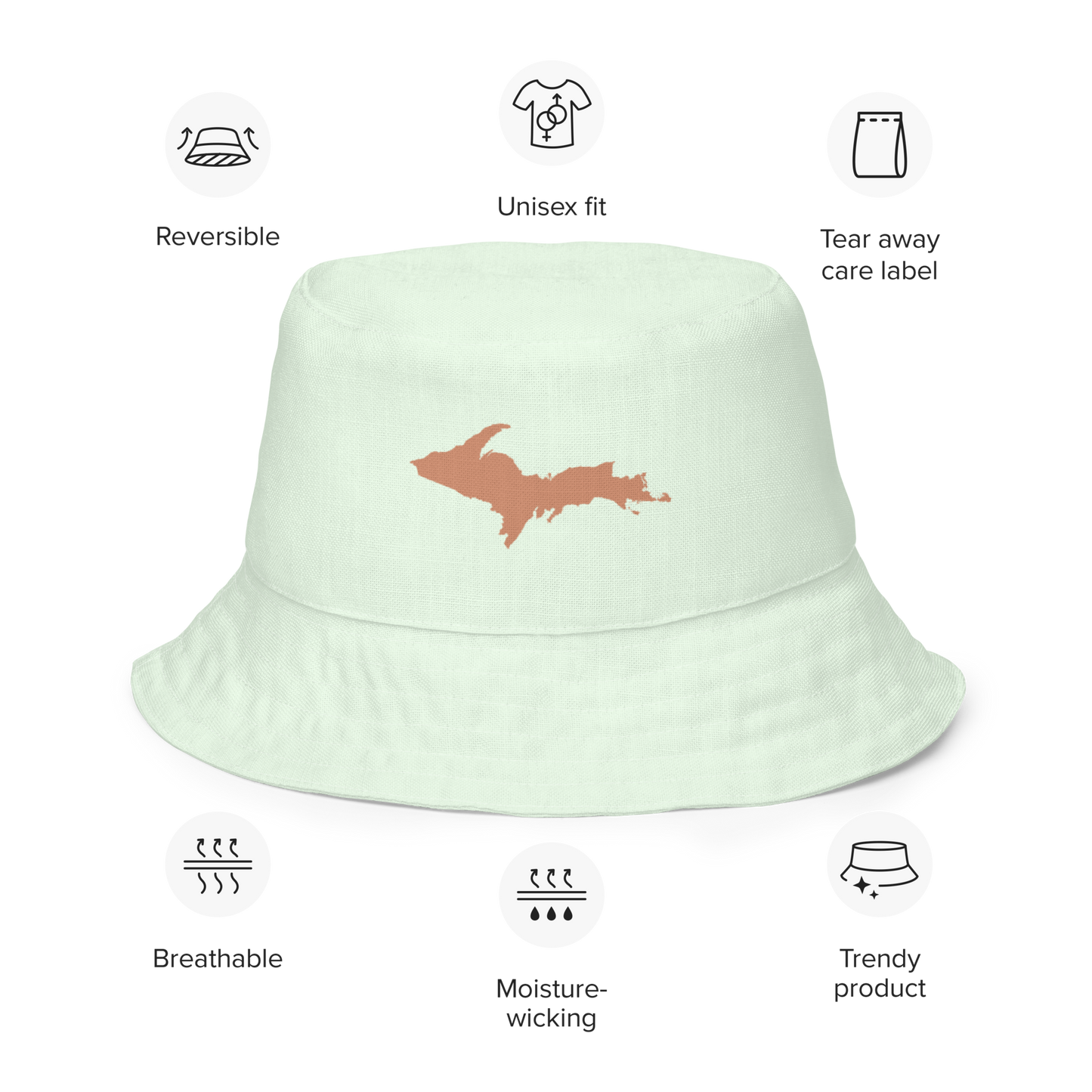 Michigan Upper Peninsula Bucket Hat (w/ Copper UP Outline) | Reversible - Dew Green