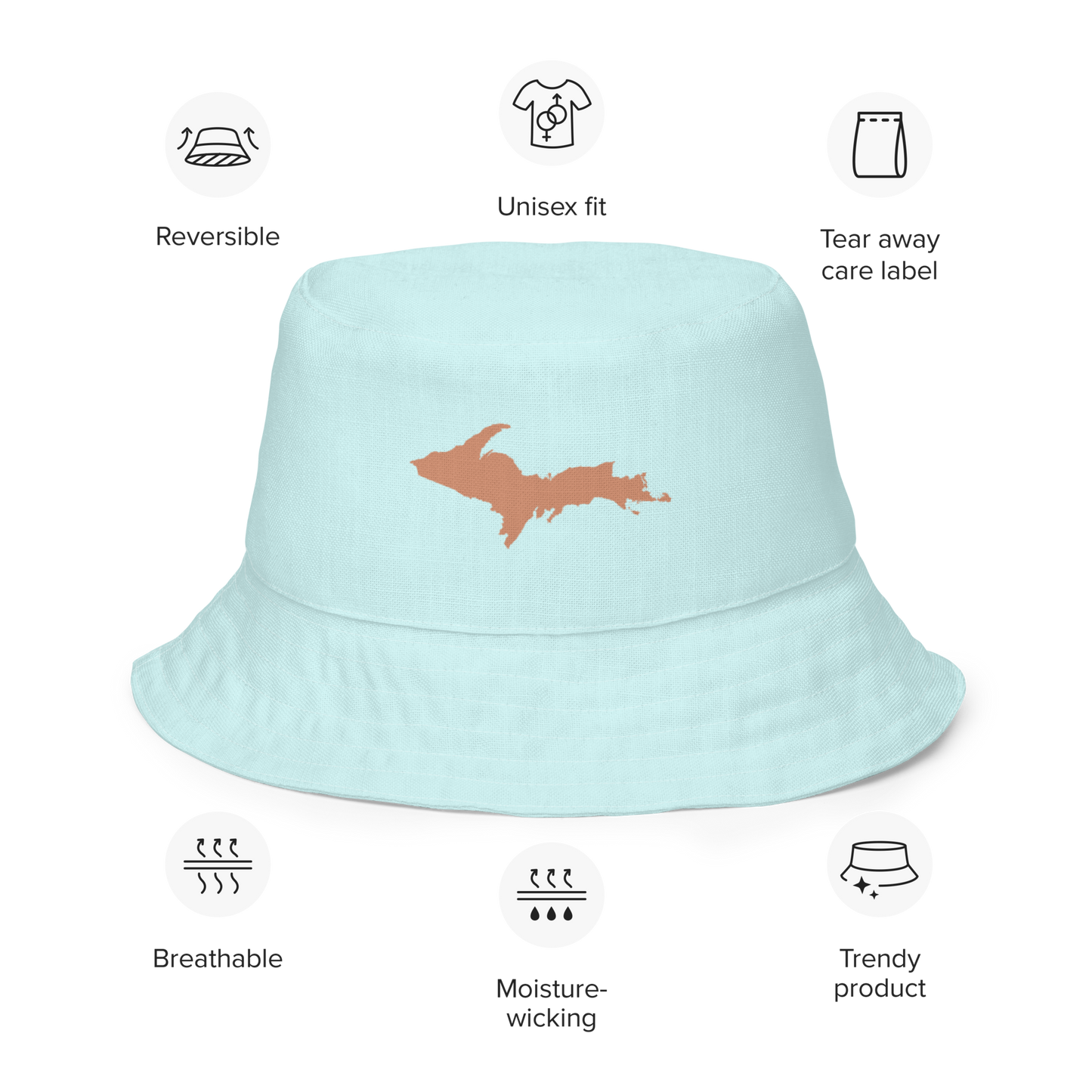 Michigan Upper Peninsula Bucket Hat (w/ Copper UP Outline) | Reversible - Cyan