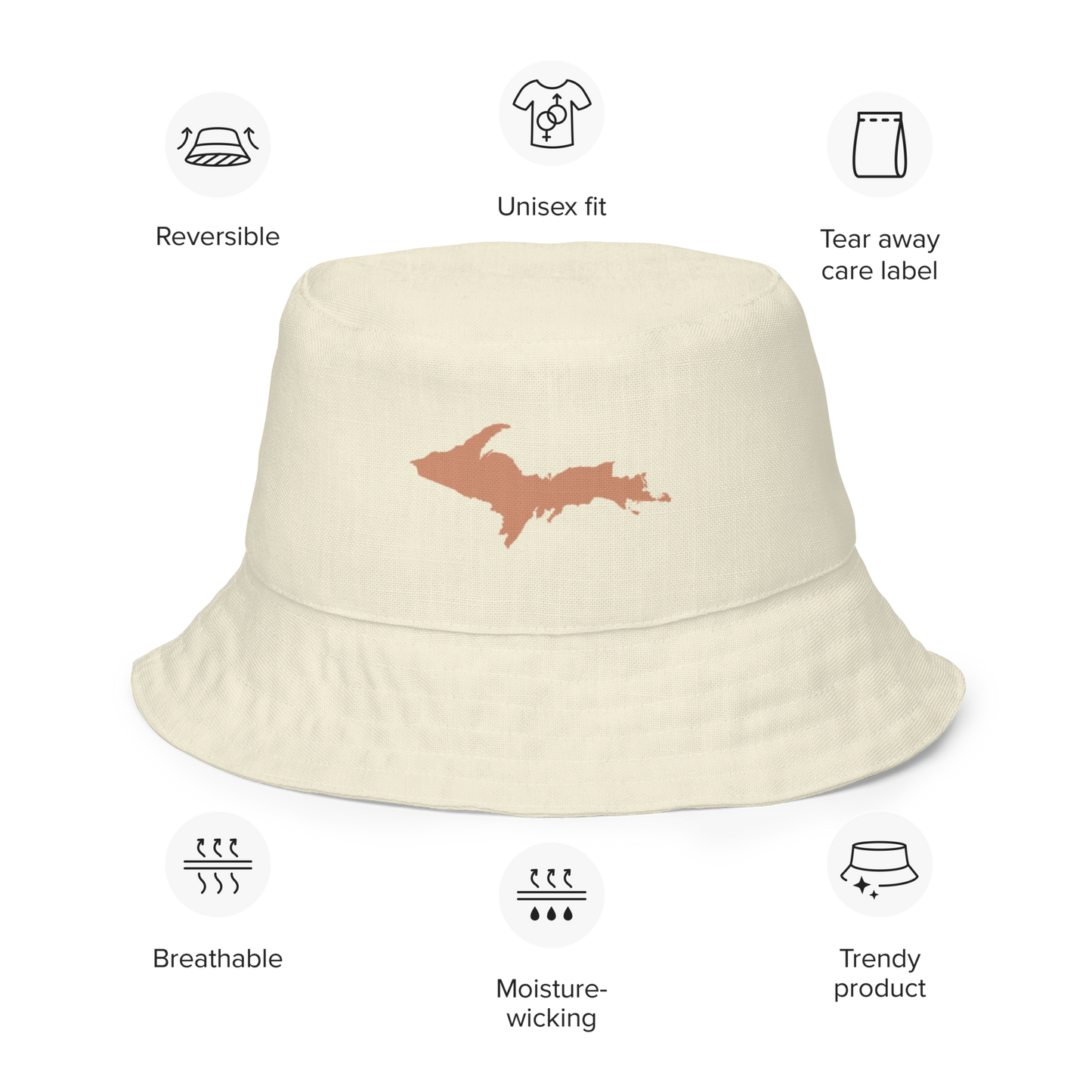 Michigan Upper Peninsula Bucket Hat (w/ Copper UP Outline) | Reversible - Ivory White