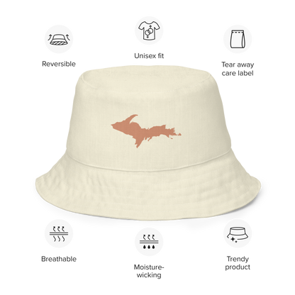 Michigan Upper Peninsula Bucket Hat (w/ Copper UP Outline) | Reversible - Ivory White