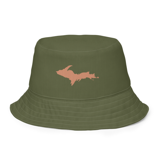 Michigan Upper Peninsula Bucket Hat (w/ Copper UP Outline) | Reversible - Army Green