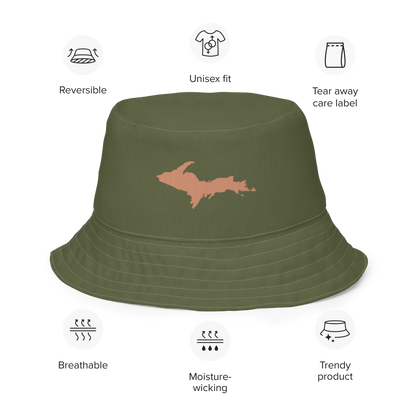 Michigan Upper Peninsula Bucket Hat (w/ Copper UP Outline) | Reversible - Army Green