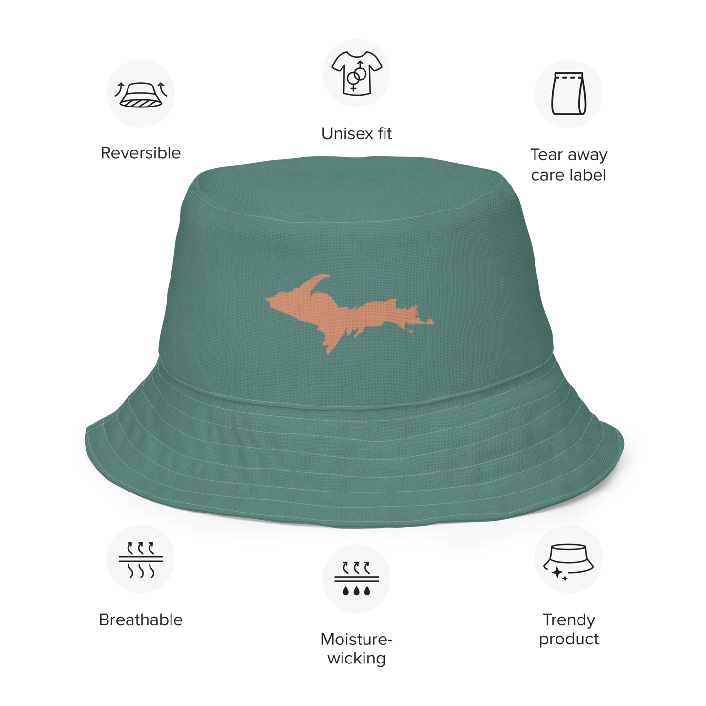 Michigan Upper Peninsula Bucket Hat (w/ Copper UP Outline) | Reversible - Copper Green