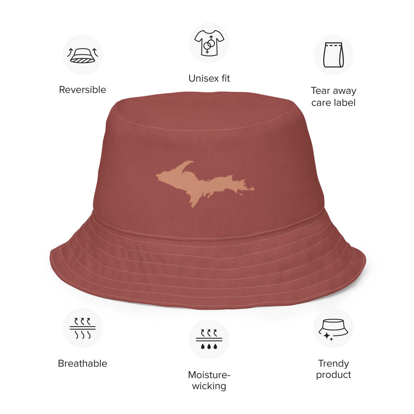 Michigan Upper Peninsula Bucket Hat (w/ Copper UP Outline) | Reversible - Ore Dock Red