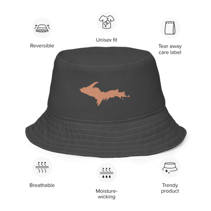 Michigan Upper Peninsula Bucket Hat (w/ Copper UP Outline) | Reversible - Iron Ore Grey