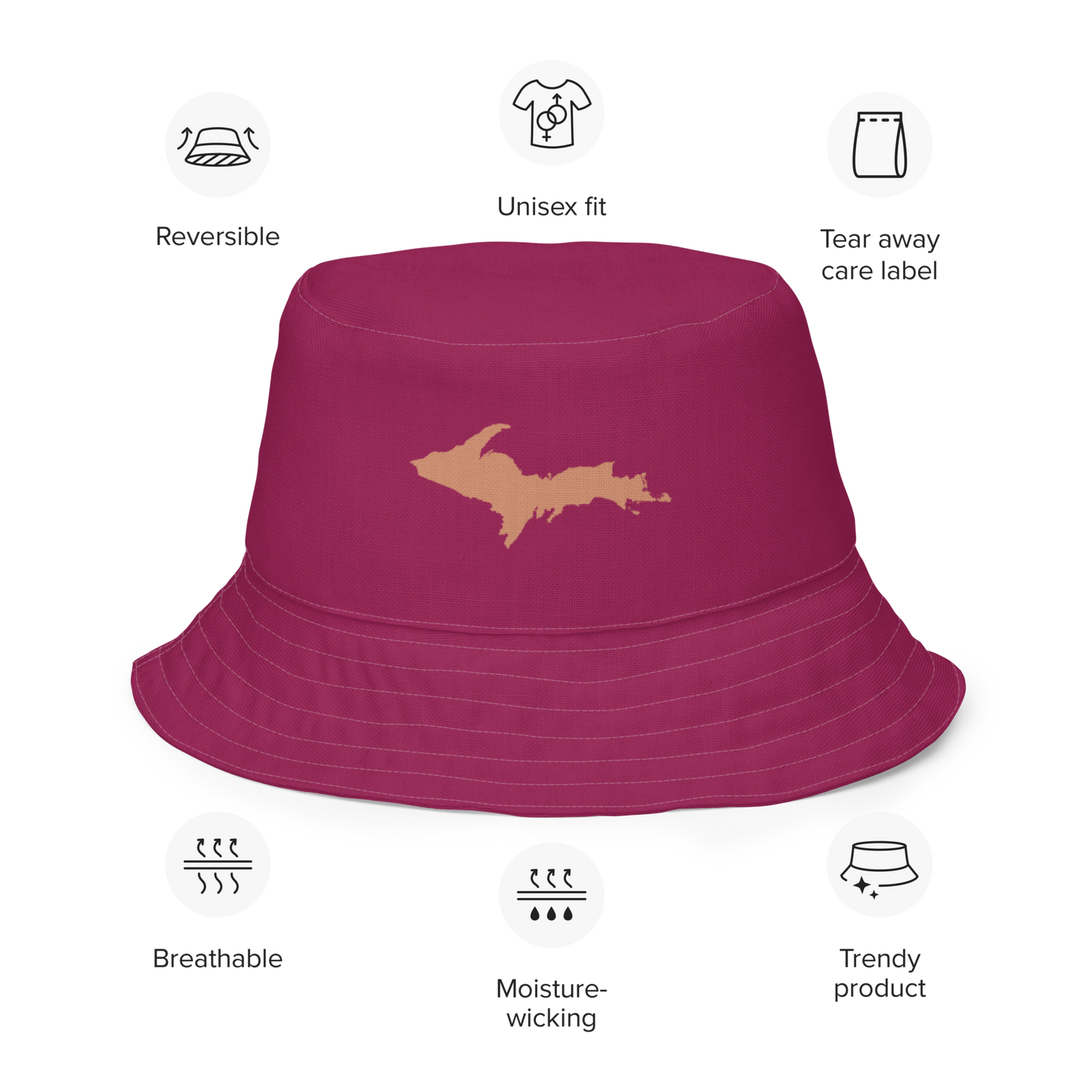 Michigan Upper Peninsula Bucket Hat (w/ Copper UP Outline) | Reversible - Ruby Red