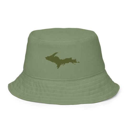 Michigan Upper Peninsula Bucket Hat (w/ Army Green UP Outline) | Reversible - Camo Green