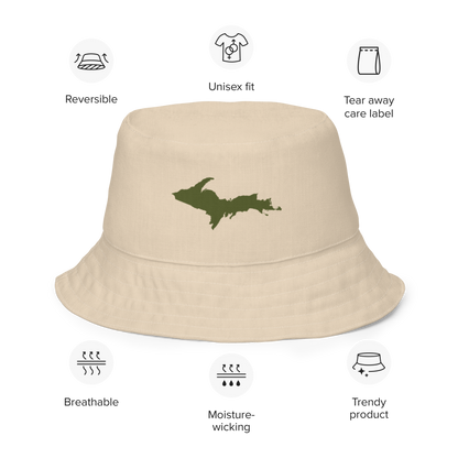 Michigan Upper Peninsula Bucket Hat (w/ Army Green UP Outline) | Reversible - Canvas Color