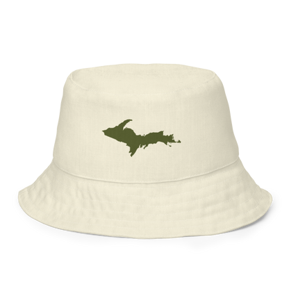 Michigan Upper Peninsula Bucket Hat (w/ Army Green UP Outline) | Reversible - Ivory Color