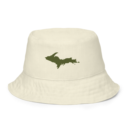 Michigan Upper Peninsula Bucket Hat (w/ Army Green UP Outline) | Reversible - Ivory Color