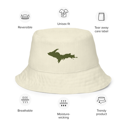 Michigan Upper Peninsula Bucket Hat (w/ Army Green UP Outline) | Reversible - Ivory Color