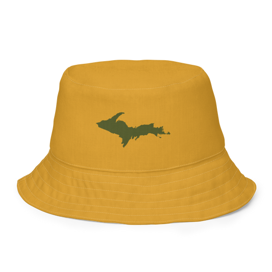 Michigan Upper Peninsula Bucket Hat (w/ Army Green UP Outline) | Reversible - Gold