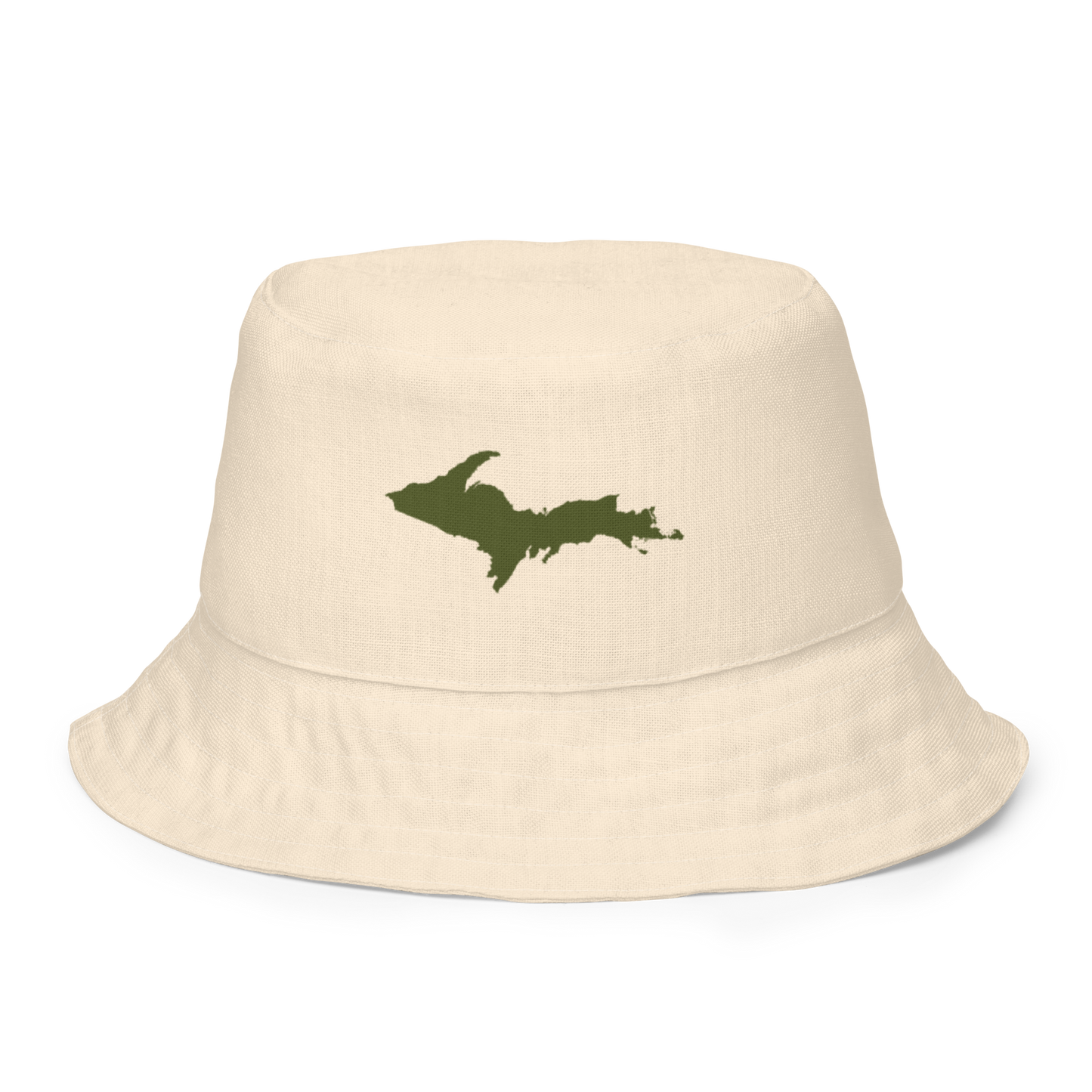 Michigan Upper Peninsula Bucket Hat (w/ Army Green UP Outline) | Reversible - Champagne White