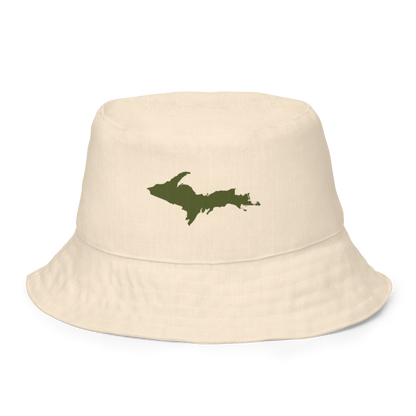 Michigan Upper Peninsula Bucket Hat (w/ Army Green UP Outline) | Reversible - Champagne White