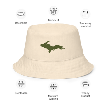 Michigan Upper Peninsula Bucket Hat (w/ Army Green UP Outline) | Reversible - Champagne White