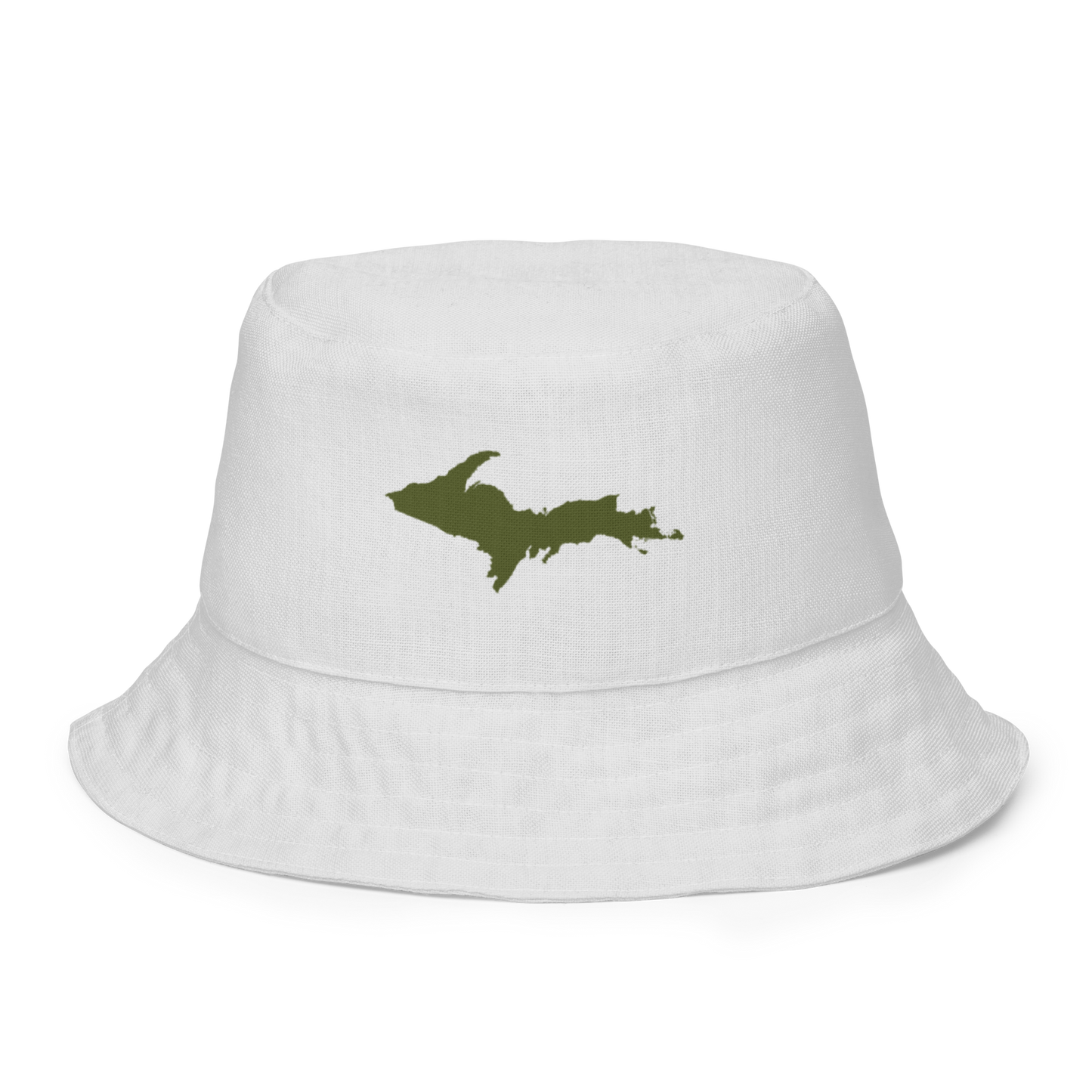 Michigan Upper Peninsula Bucket Hat (w/ Army Green UP Outline) | Reversible - Birch Bark White