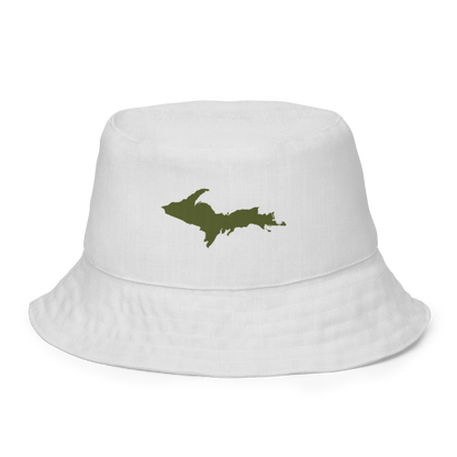 Michigan Upper Peninsula Bucket Hat (w/ Army Green UP Outline) | Reversible - Birch Bark White