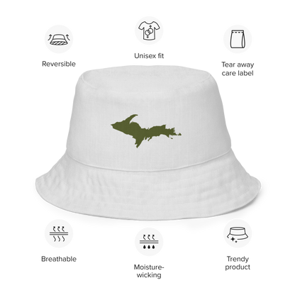 Michigan Upper Peninsula Bucket Hat (w/ Army Green UP Outline) | Reversible - Birch Bark White