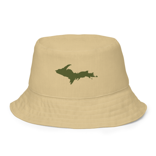 Michigan Upper Peninsula Bucket Hat (w/ Army Green UP Outline) | Reversible - Maple Color