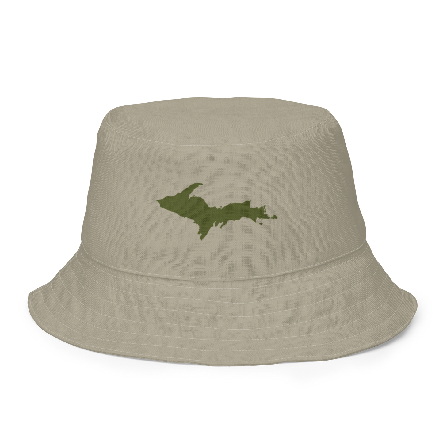 Michigan Upper Peninsula Bucket Hat (w/ Army Green UP Outline) | Reversible - Petoskey Stone Beige