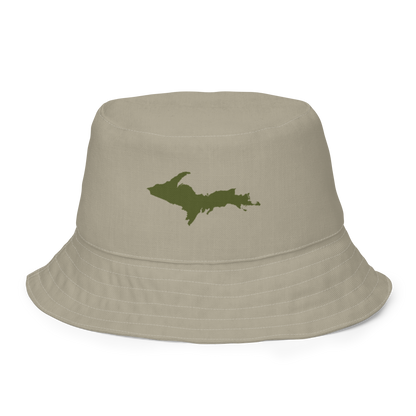 Michigan Upper Peninsula Bucket Hat (w/ Army Green UP Outline) | Reversible - Petoskey Stone Beige