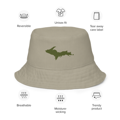 Michigan Upper Peninsula Bucket Hat (w/ Army Green UP Outline) | Reversible - Petoskey Stone Beige