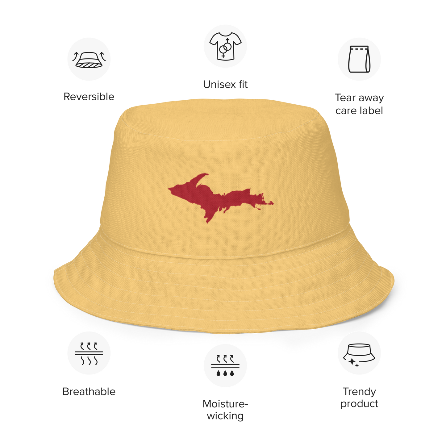 Michigan Upper Peninsula Bucket Hat (w/ Thimbleberry Red UP Outline) | Reversible - Citrine