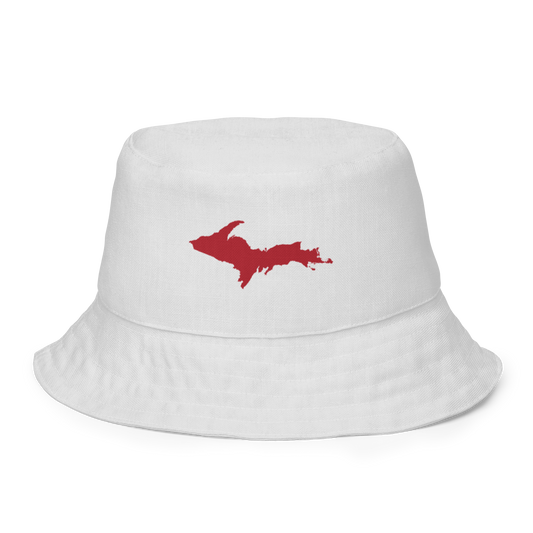 Michigan Upper Peninsula Bucket Hat (w/ Thimbleberry Red UP Outline) | Reversible - Birch Bark White