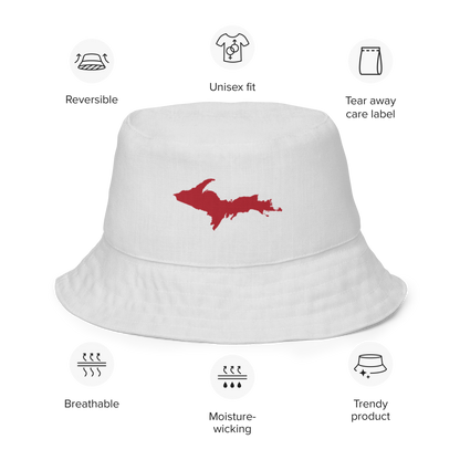 Michigan Upper Peninsula Bucket Hat (w/ Thimbleberry Red UP Outline) | Reversible - Birch Bark White