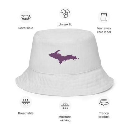 Michigan Upper Peninsula Bucket Hat (w/ Plum UP Outline) | Reversible - Birch Bark White