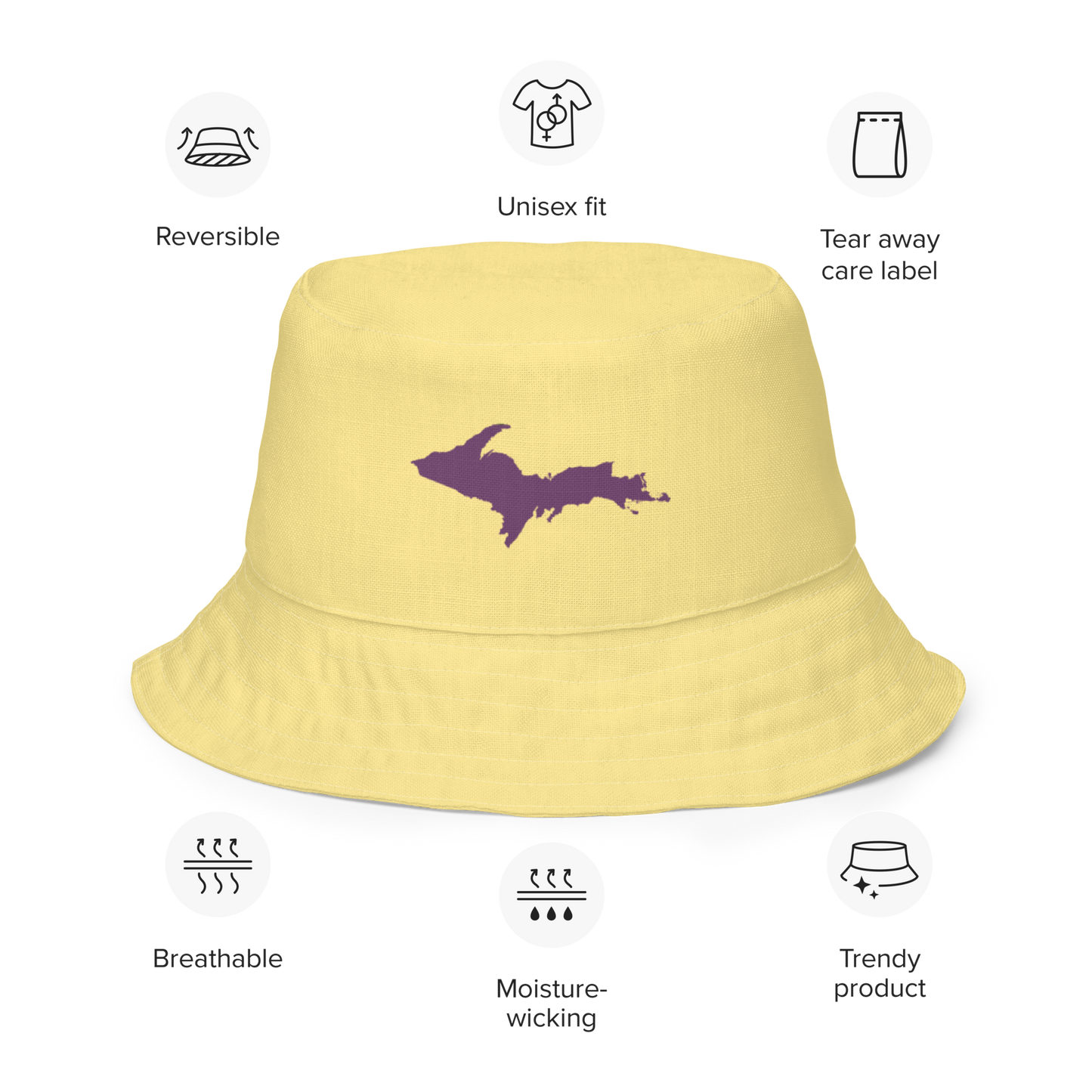 Michigan Upper Peninsula Bucket Hat (w/ Plum UP Outline) | Reversible - Cherry Yellow