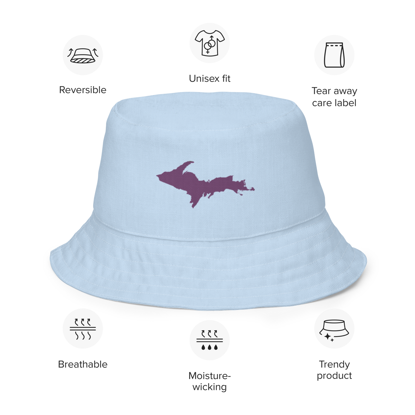 Michigan Upper Peninsula Bucket Hat (w/ Plum UP Outline) | Reversible - Light Blue