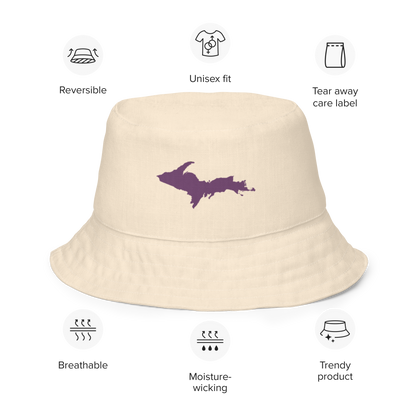 Michigan Upper Peninsula Bucket Hat (w/ Plum UP Outline) | Reversible - Champagne White