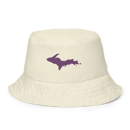 Michigan Upper Peninsula Bucket Hat (w/ Plum UP Outline) | Reversible - Ivory White