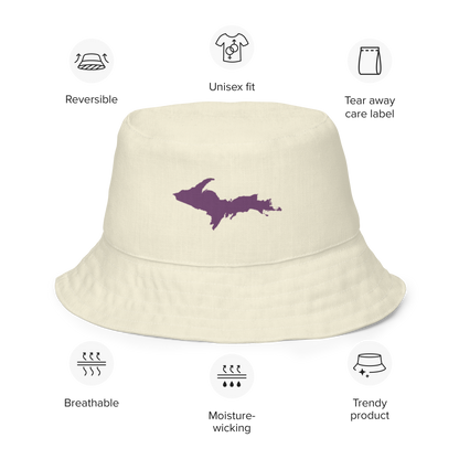 Michigan Upper Peninsula Bucket Hat (w/ Plum UP Outline) | Reversible - Ivory White