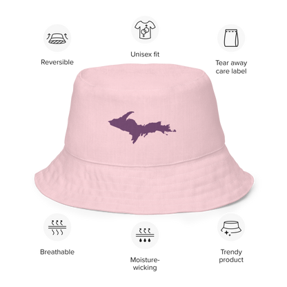 Michigan Upper Peninsula Bucket Hat (w/ Plum UP Outline) | Reversible - Pale Pink