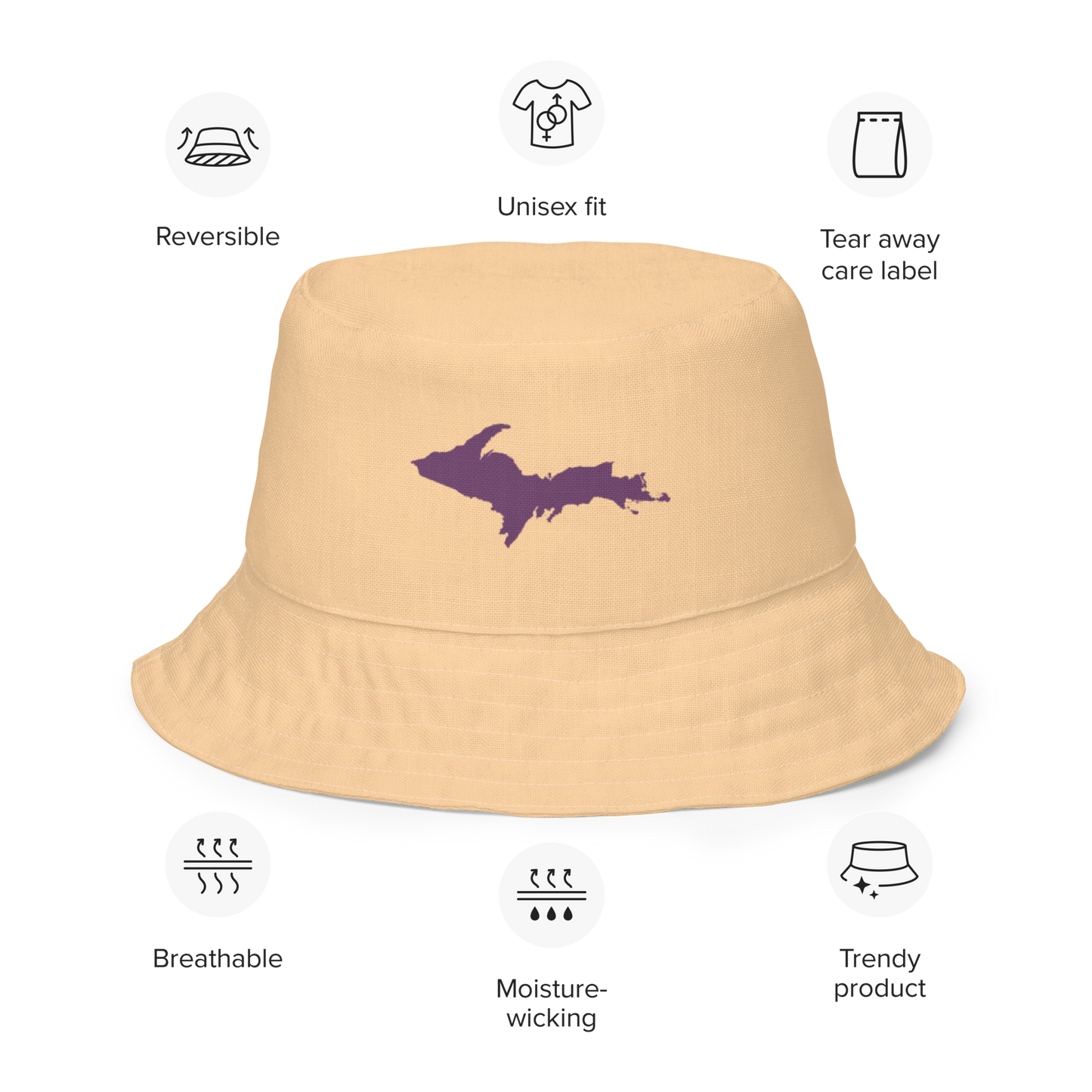 Michigan Upper Peninsula Bucket Hat (w/ Plum UP Outline) | Reversible - Pale Apricot