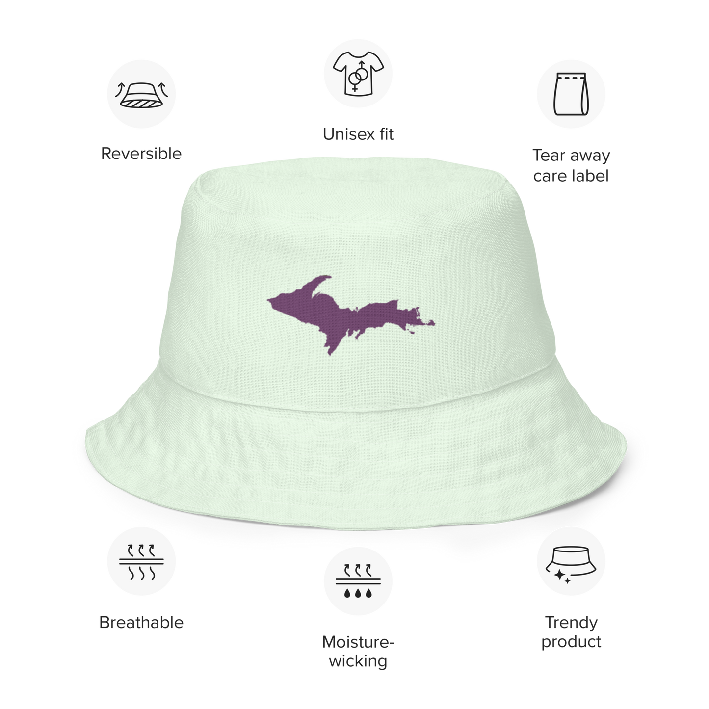 Michigan Upper Peninsula Bucket Hat (w/ Plum UP Outline) | Reversible - Dew Green