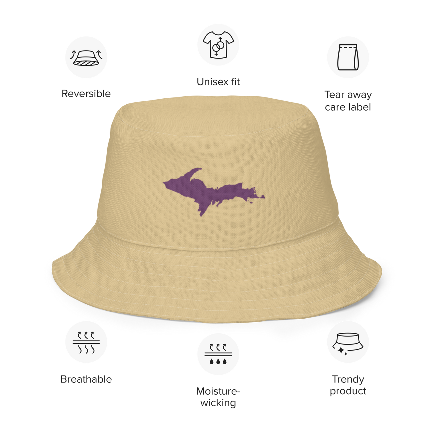 Michigan Upper Peninsula Bucket Hat (w/ Plum UP Outline) | Reversible - Maple Color