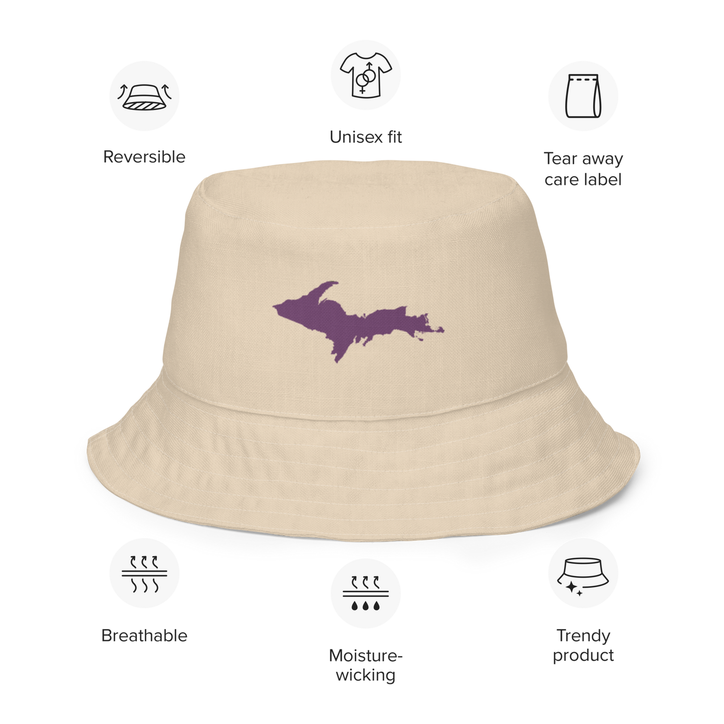 Michigan Upper Peninsula Bucket Hat (w/ Plum UP Outline) | Reversible - Canvas Color