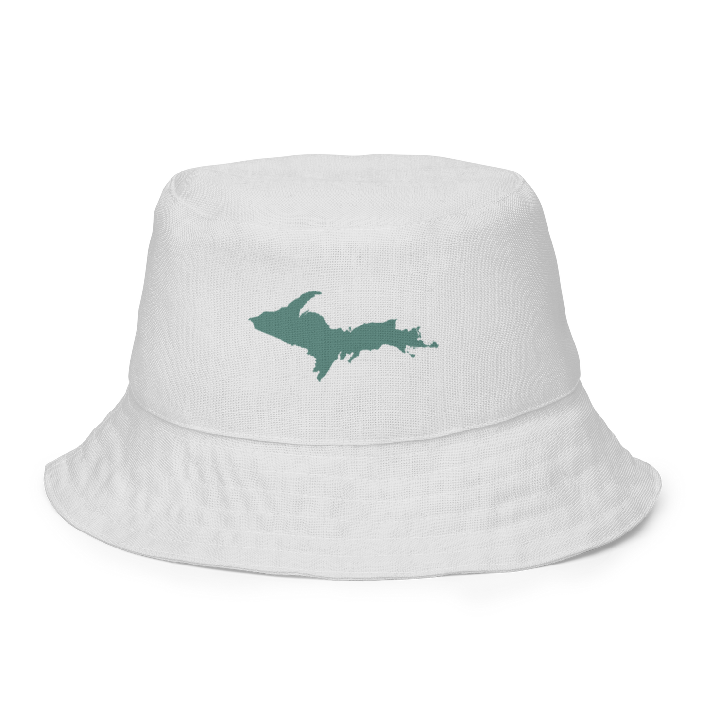 Michigan Upper Peninsula Bucket Hat (w/ Copper Green UP Outline) | Reversible - Birch Bark White