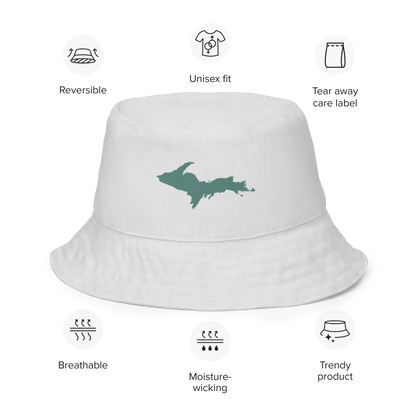 Michigan Upper Peninsula Bucket Hat (w/ Copper Green UP Outline) | Reversible - Birch Bark White