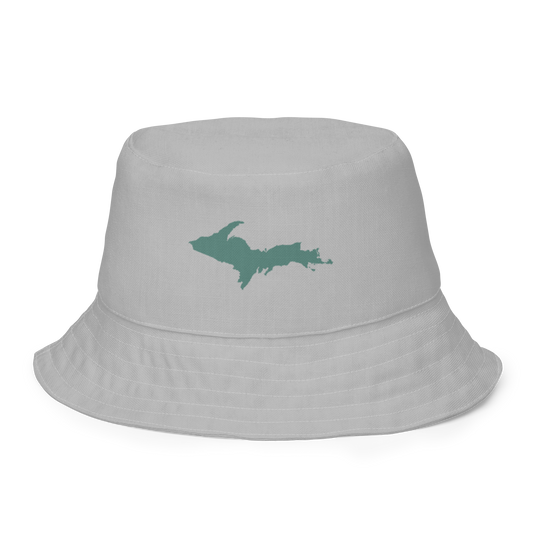 Michigan Upper Peninsula Bucket Hat (w/ Copper Green UP Outline) | Reversible - Silver