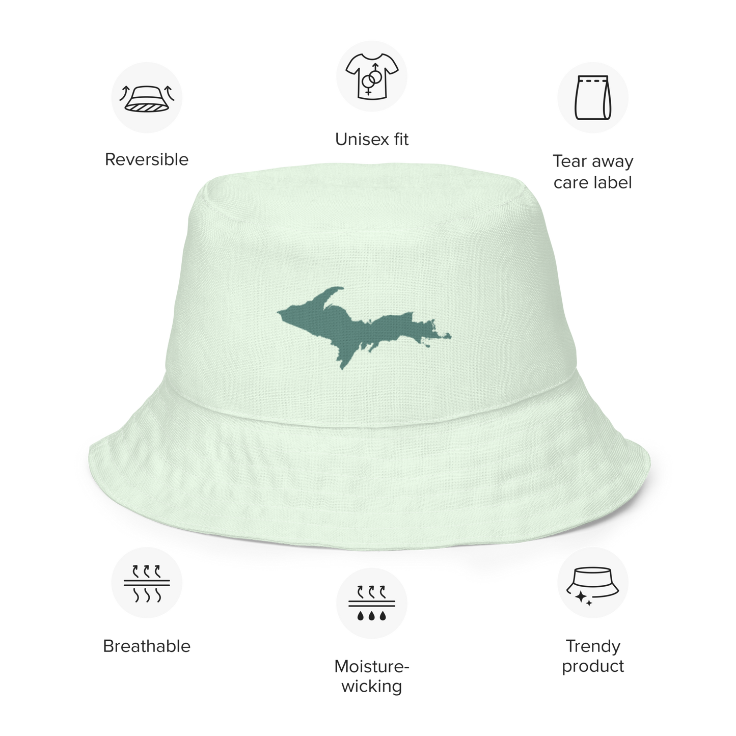 Michigan Upper Peninsula Bucket Hat (w/ Copper Green UP Outline) | Reversible - Dew Green