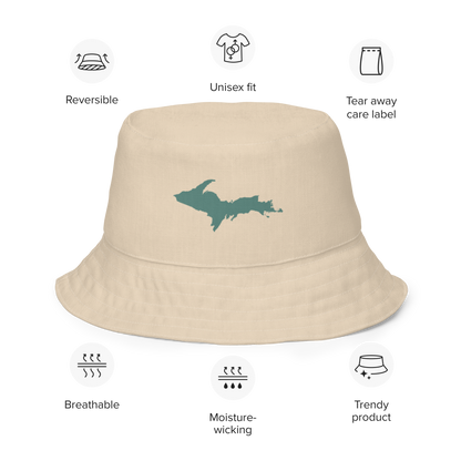 Michigan Upper Peninsula Bucket Hat (w/ Copper Green UP Outline) | Reversible - Canvas Color