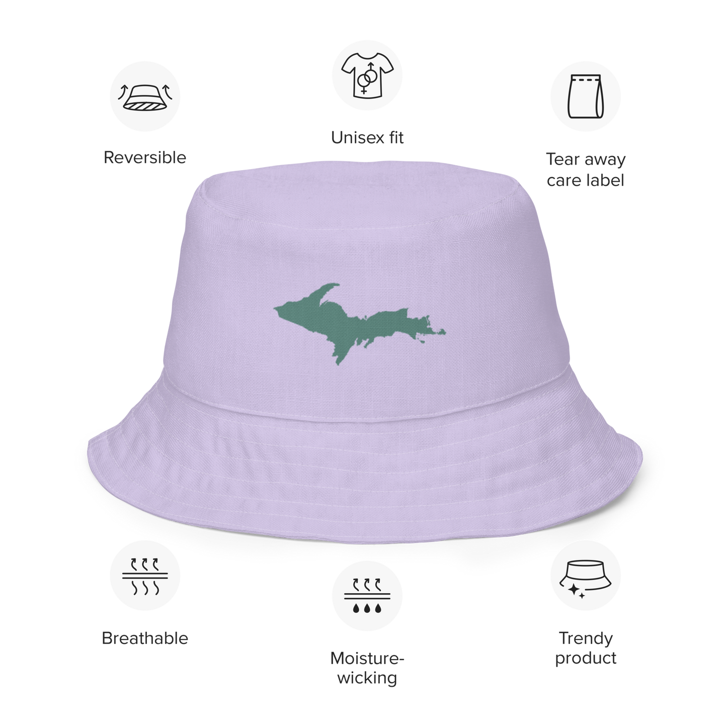 Michigan Upper Peninsula Bucket Hat (w/ Copper Green UP Outline) | Reversible - Lavander