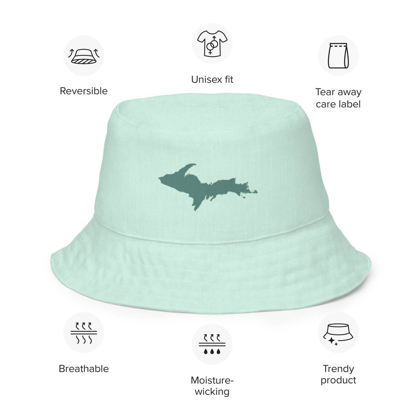 Michigan Upper Peninsula Bucket Hat (w/ Copper Green UP Outline) | Reversible - Sea Green